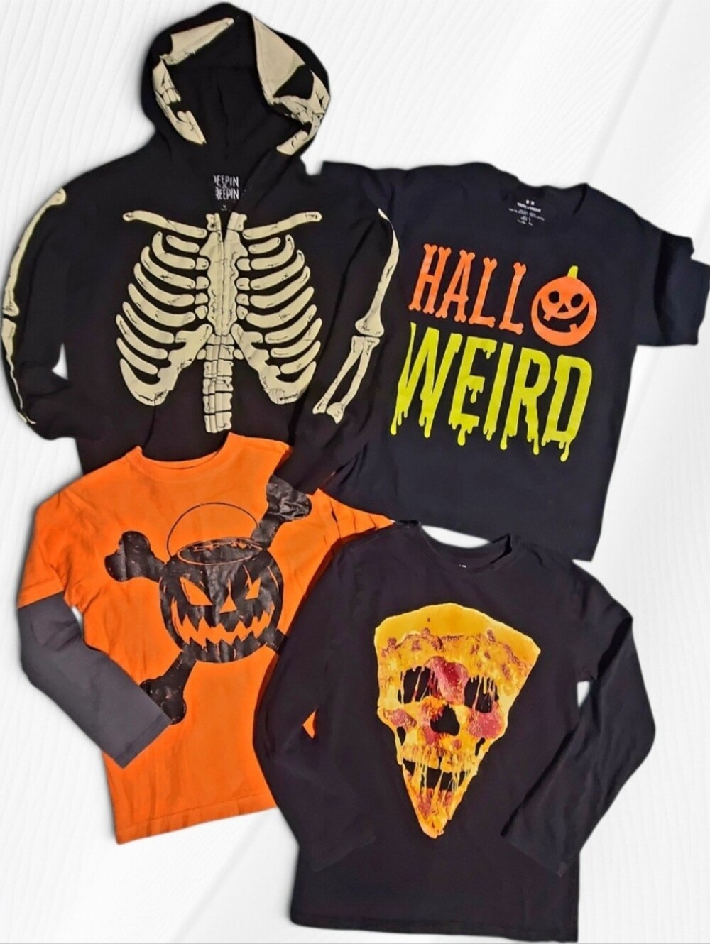 Kids Halloween Skeleton Costume Hoodie & Graphic Shirt Bundle Size 10/12 M/L